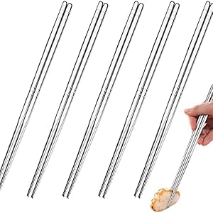 Xihuimay-5-Pairs-304-Stainless-Steel-Chopstick-Set-Non-Slip-Chop-Stick-Pack-9-inches-Metal-Chopstick-B096QJ5YXG